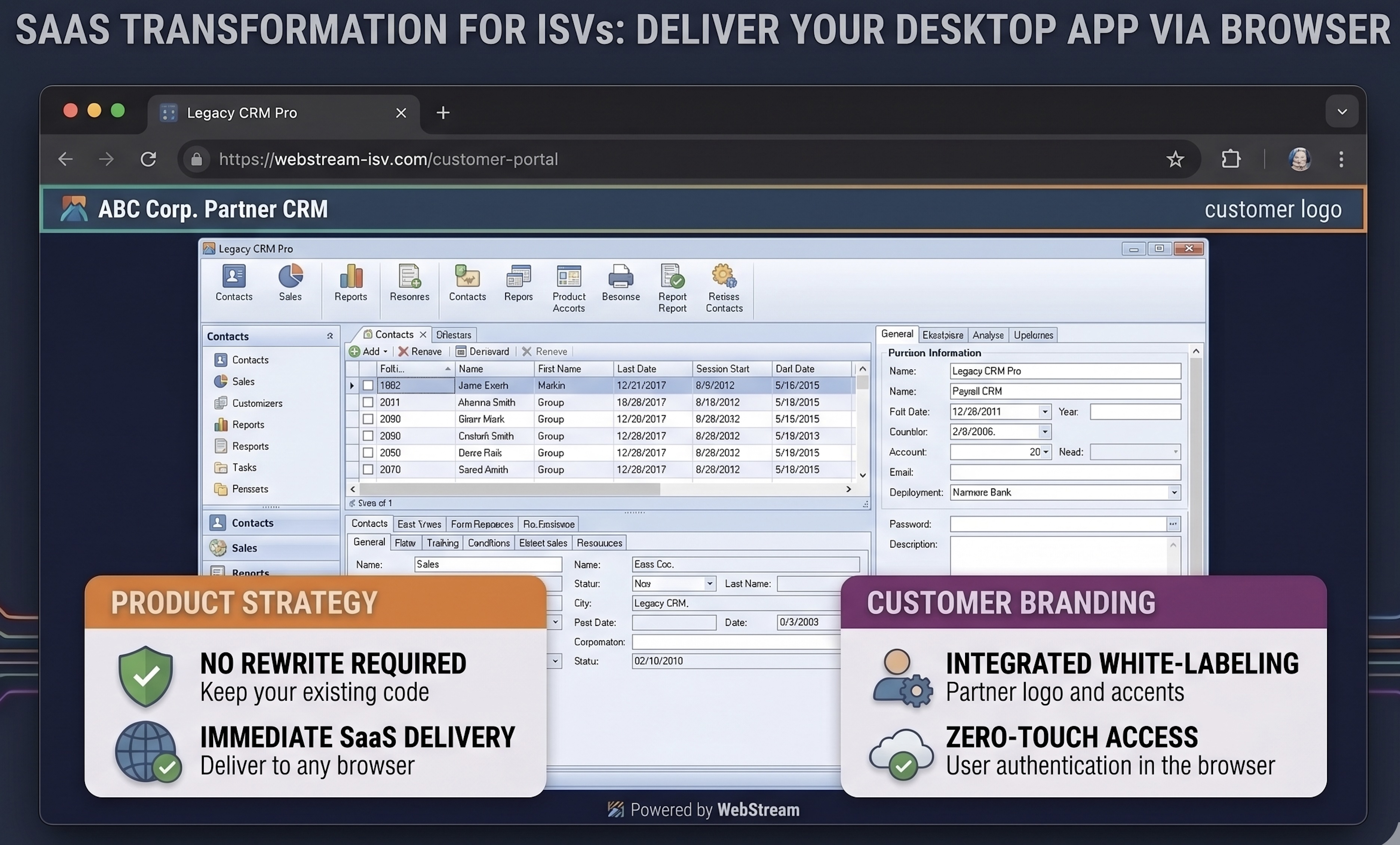ISV SaaS transformation delivering a legacy desktop CRM application via browser with integrated customer branding